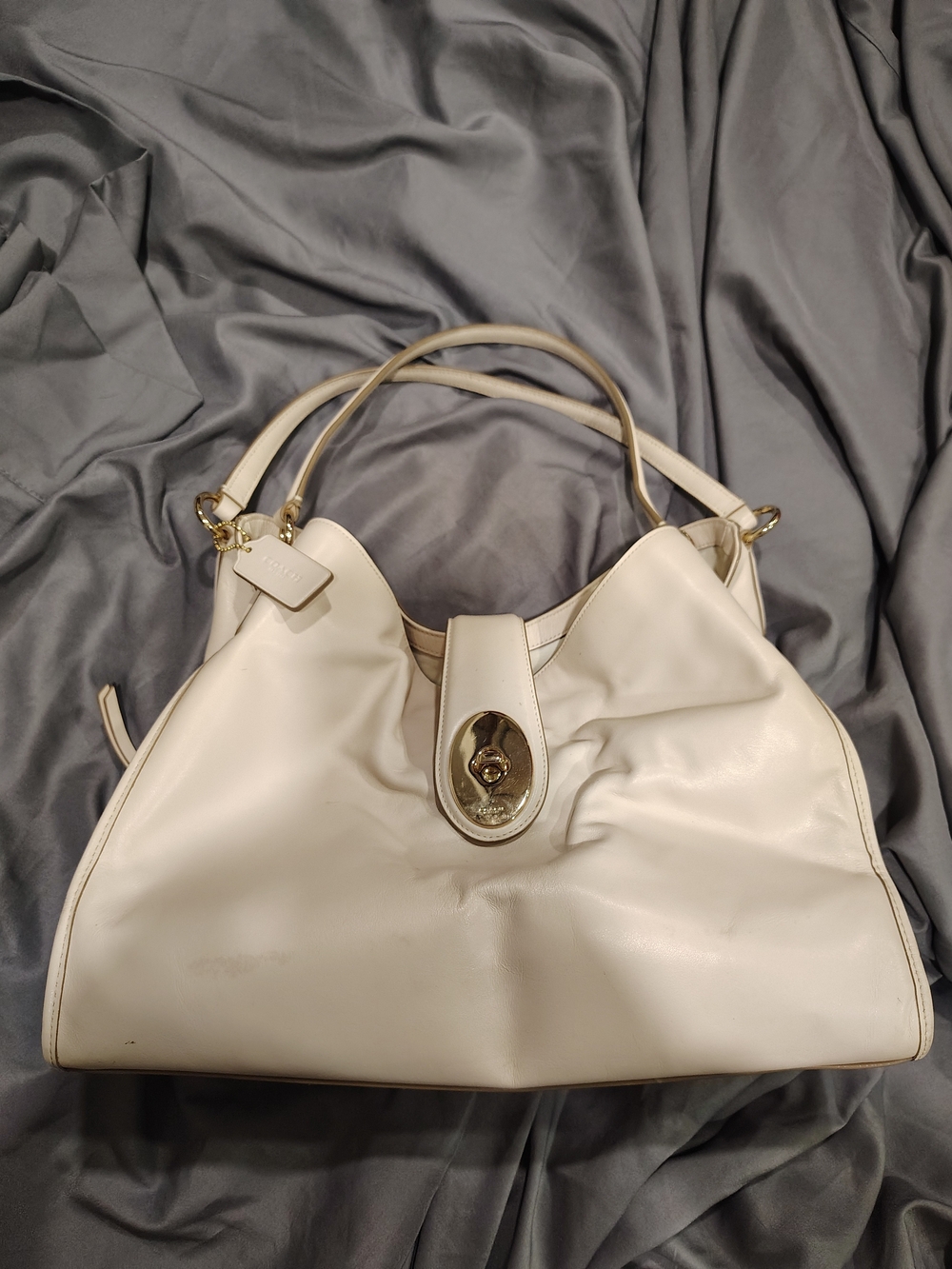 Coach Cream Leather Shoulder Bag with Gold Turn-Lock